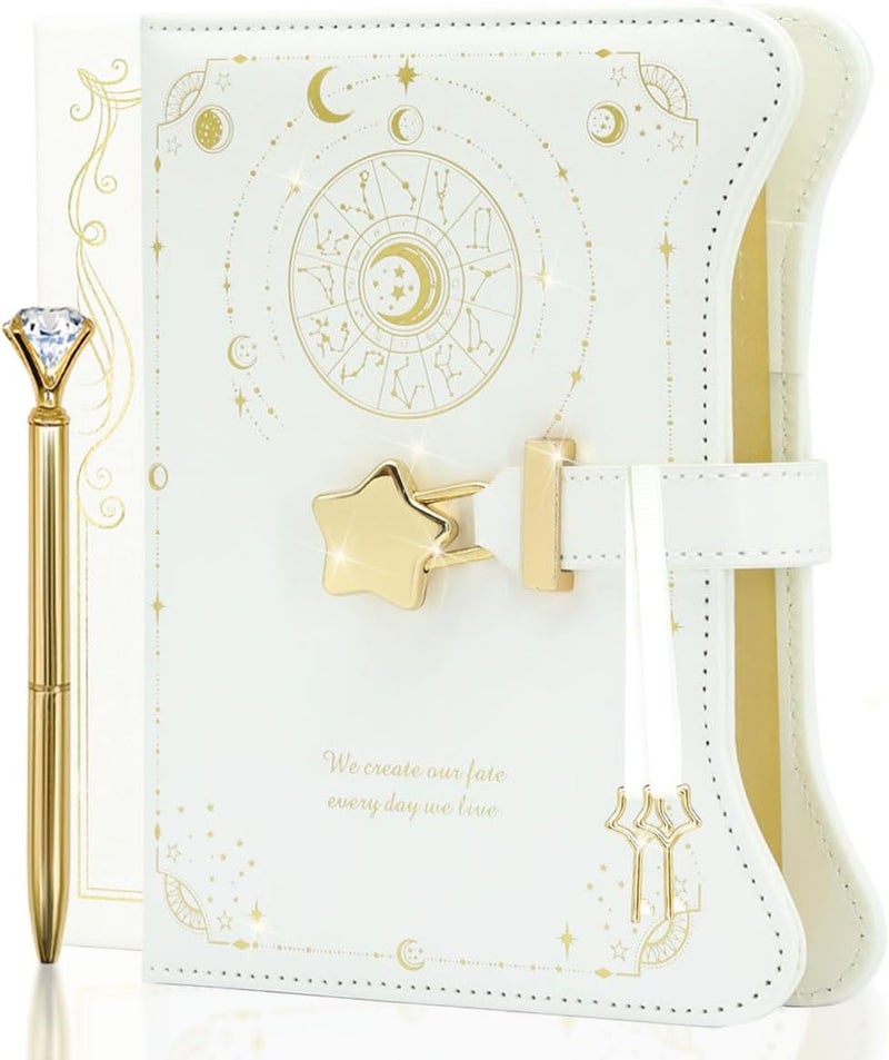 hi!SCI Diary with Lock and Keys for Girls and Women, Locking Diary for Gift Ideas with Gift Box and Pen and Bookmark, Journal for Women with 360 Kraft Pages, B6 Refillable Notebook with Lock for Writing (White) - Image 1